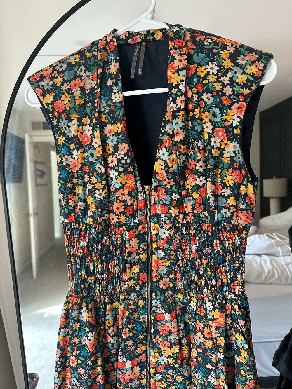 Anthropologie Navy Floral Zip-Front Mini Dress - Picture 2 of 4